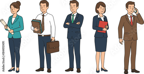 Business professionals standing together, formal attire, diverse team, corporate roles, office setting, teamwork concept, career people, leadership, collaboration, success