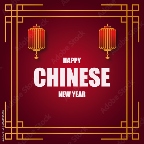 Chinese new year Vector template, ratio 1:1 variation 2. Red and gold color combination for Chinese new year fire horse. For wallpaper, greeting card, social media content,  and vector template.