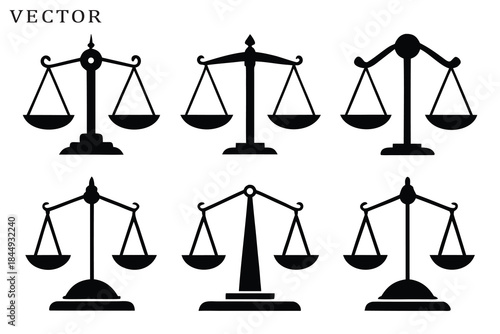 Scales of justice silhouette vector set, Balance scale icons vector