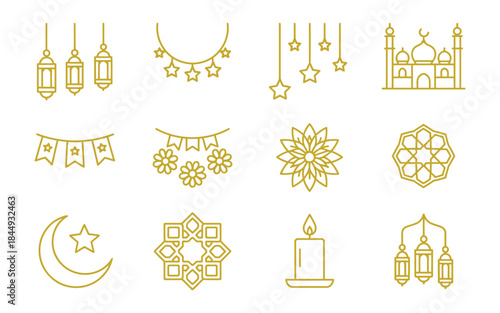 set of golden and white Ramadan ornaments vector illustration