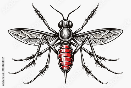 Mosquito Line Drawing Vector – Detailed Insect Outline Illustration for Science and Education