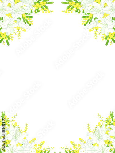 ゆりとミモザのフレーム⑬縦_四隅