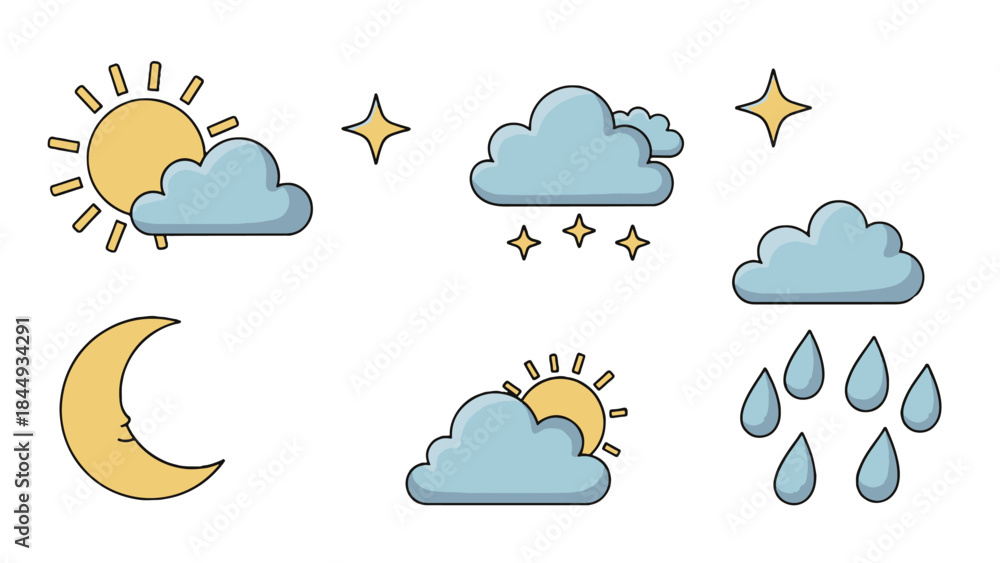Obraz premium Weather Forecast Doodle Icons Set