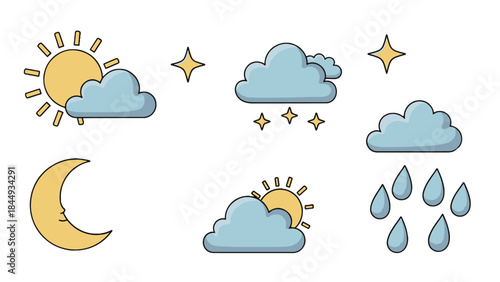 Weather Forecast Doodle Icons Set