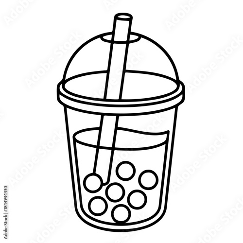 Tapioca Delight: A minimalist illustration captures a refreshing drink, presenting tapioca pearls and a straw inside a clear cup, with a sense of simple pleasure.