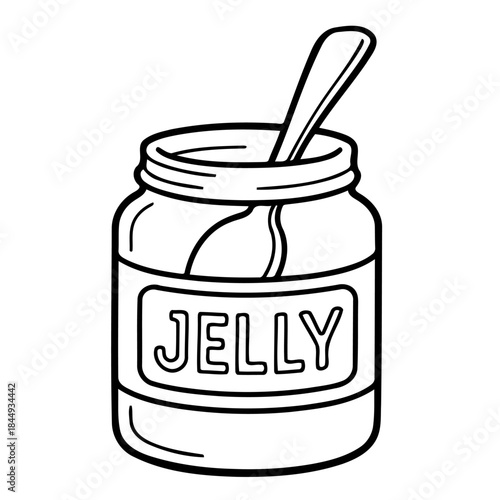 Jelly in a Jar: A monochrome illustration of a jar of jelly, with a spoon nestled inside, ready to be enjoyed.