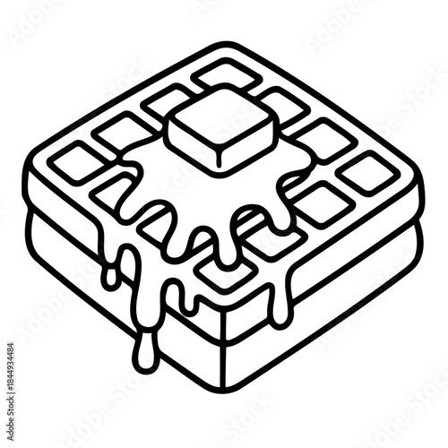 Isometric Waffle Illustration: A delectable waffle topped with melting butter, captured in an isometric perspective. A tasty treat.