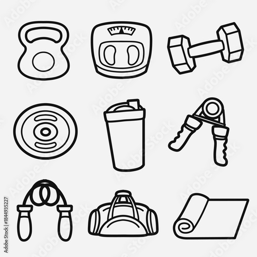 set of fitness equipment with outline style good for icon, symbol, element design, coloring book, etc