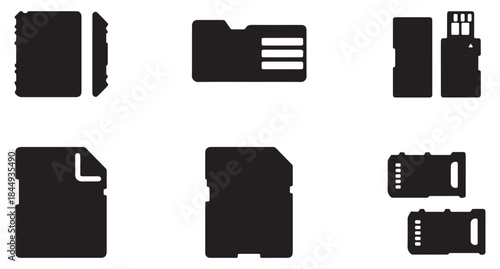  Collection of simple black icons representing digital and physical documents