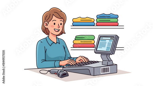 POS System, Retail Checkout, and Cashier at Work