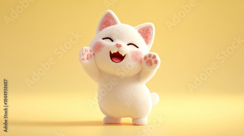Cute smiling cartoon cat on yellow background with playful expression