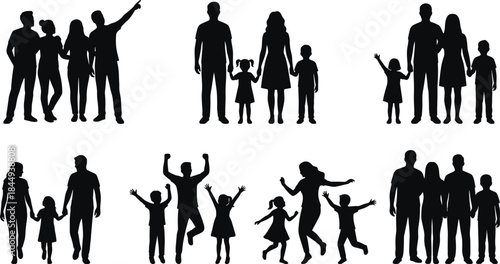 Family Silhouette Vector Set with Parents and Children Poses for Social Concepts Parenting Lifestyle Illustrations and Design Projects
