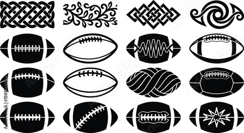 American Football Vector Icons Set with Knots and Abstract Designs for Sports Branding Logos Stickers Illustrations and Apparel Marketing Graphics
