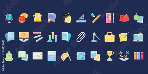 back to school icon set flat style vector illustration
