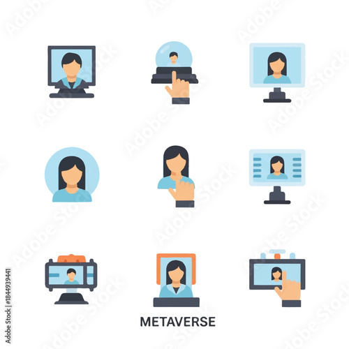Metaverse Concept with Digital Avatars and Interfaces.