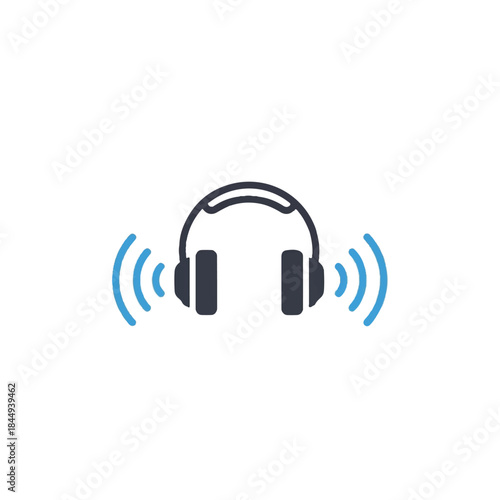 Headphones with Sound Waves Emitted.