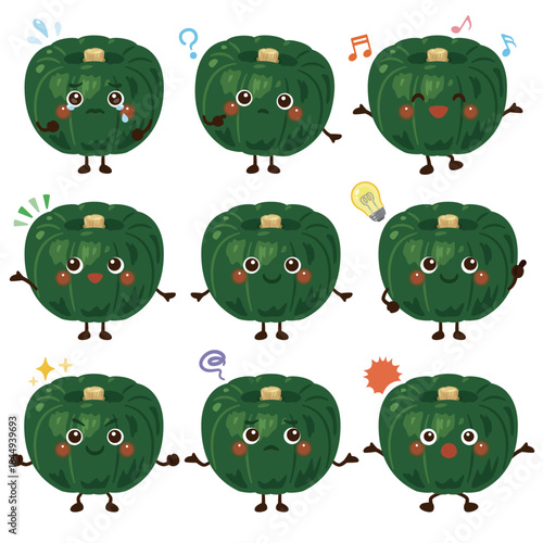かぼちゃのキャラクター　表情セット／Cute Pumpkin Shoots Character Illustration – Expression Set