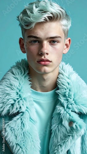 Wallpaper Mural Striking Portrait of a Young Man with Pastel Blue Hair. Torontodigital.ca