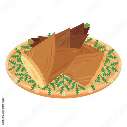 ザルに盛られた筍のイラスト／Bamboo shoots Served in a Basket Illustration