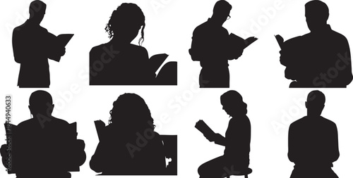 Silhouettes of People Reading Books in Various Positions