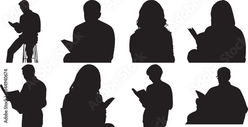 Silhouettes of People Reading Books