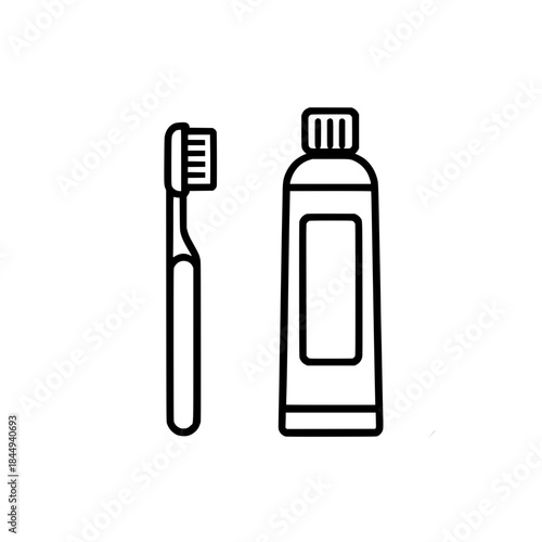 Minimalist toothbrush and toothpaste tube line icon
