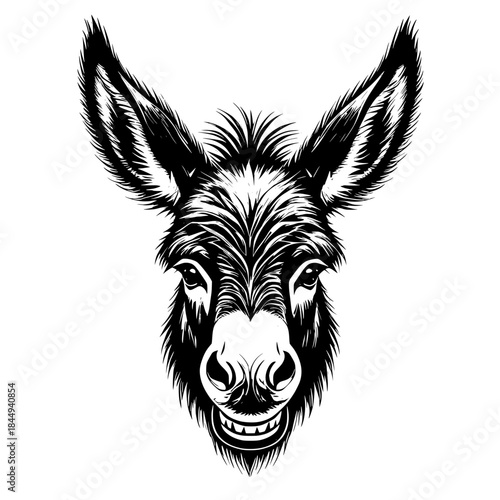 Donkey Head Vector Illustration with Detailed Line Art