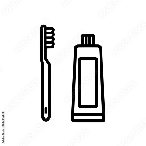 Toothbrush and Toothpaste Icon Vector Line Art Illustration