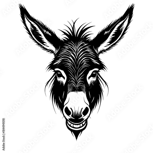 Vintage Sketch Style Black and White Donkey Head Illustration