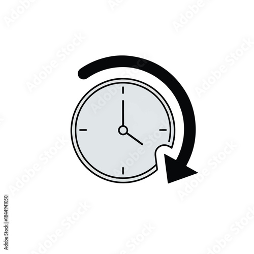 Clock Face with Arrow Indicating Rotation.