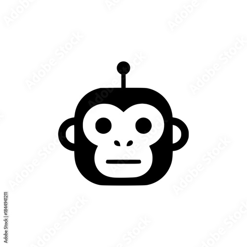 Minimalist monkey robot mascot logo in modern flat style