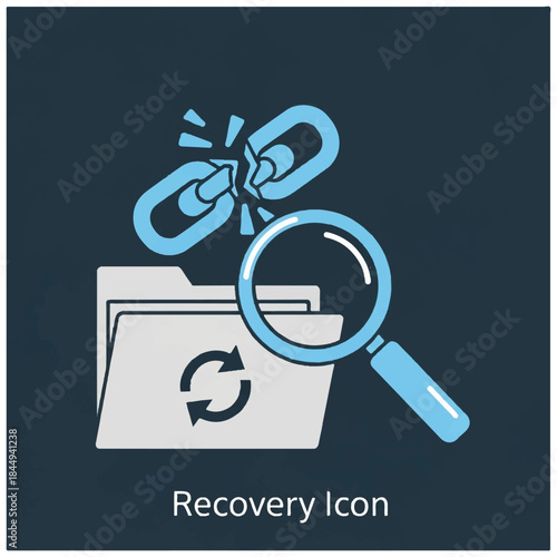 Data Recovery Icon with Magnifying Glass.