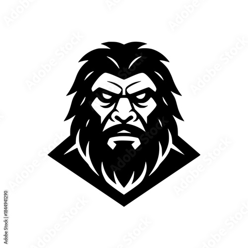 Primitive Bearded Man Face Vector Illustration