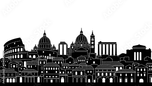 City skyline silhouette featuring iconic landmarks of Rome, Italy with historic architecture and ancient structures