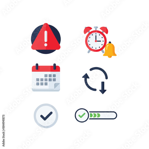 Set of Modern Flat Icons for Time Management.