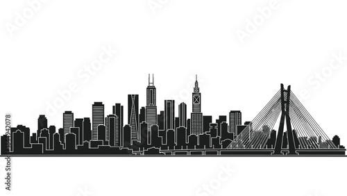 Modern Buenos Aires city skyline silhouette landmarks and a striking cable-stayed bridge, ideal for contemporary design projects and travel concepts