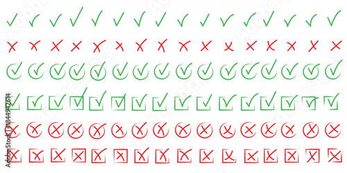 Check mark icons set. Black brush stroke check mark, tick symbols, checklist signs. Grunge brush stroke signs. Grunge checkmark design. Dirty grunge stroke checkmark sign vector illustration.