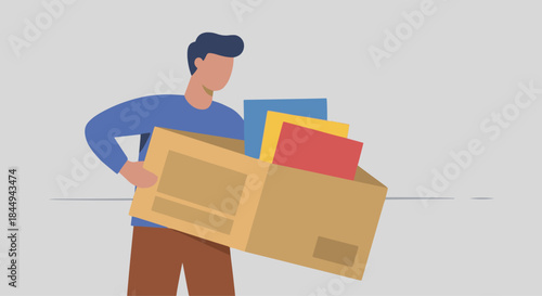 “Illustrator Holding Portfolio Folder”
Flat vector character presenting art portfolio, minimal background, geometric solid shapes for pages and cover.