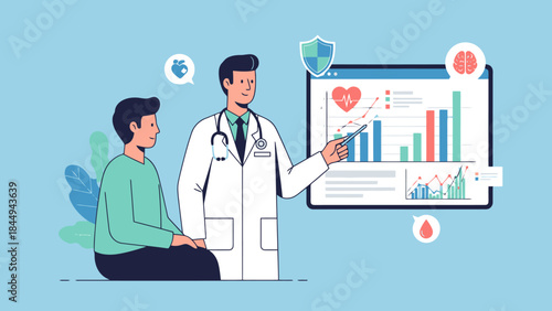 Healthcare Professional Discussing Medical Data with Patient in Modern Clinic