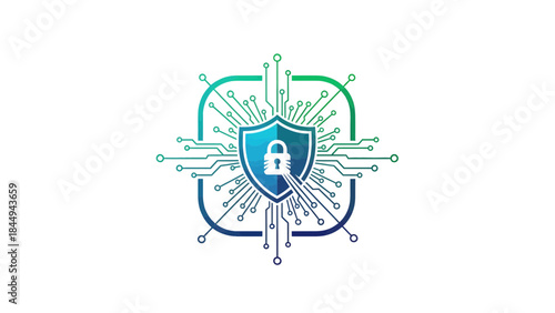 Digital Lock and Shield Icon in Technology Environment, Graphic Illustration Concept