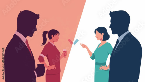 Business people communicating and using technology in a modern office setting.