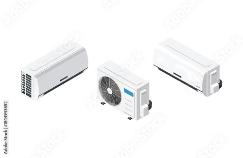 Modern Air Conditioner Units Set, Isometric View, Cooling and Heating System