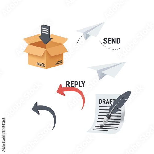 Email Communication Process with Paper Plane.