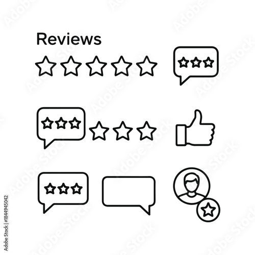 Set of Simple Black Review Icons.