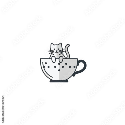 Cat Sitting Inside a Teacup Illustration.