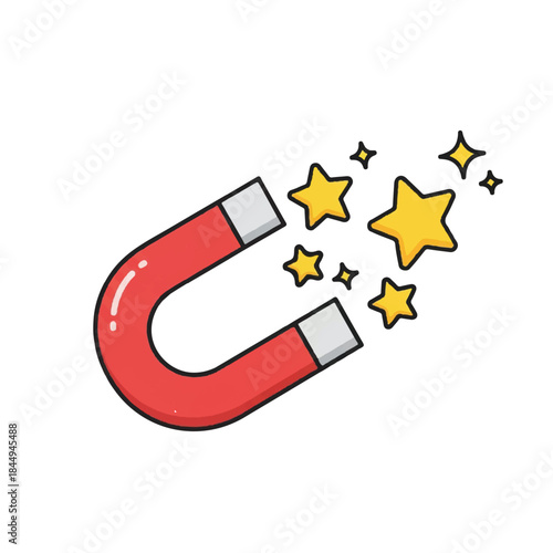 Red Horseshoe Magnet Attracting Yellow Stars.