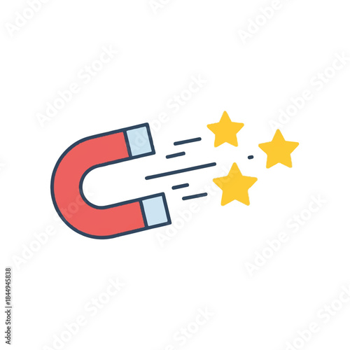 Horseshoe Magnet Attracting Yellow Stars Illustration.