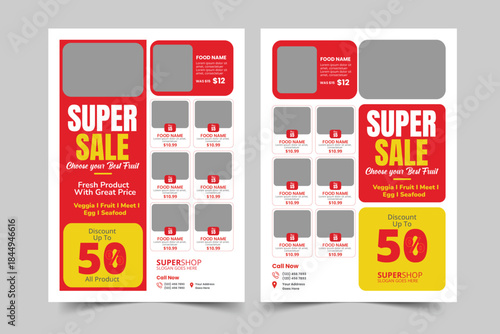 Supermarket Food Promotion Flyer Design Template | Grocery Discount Poster