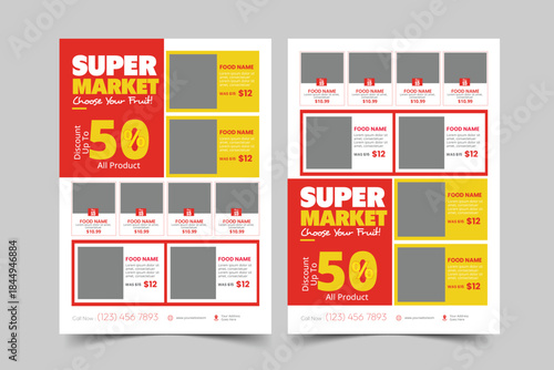 Supermarket Food Promotion Flyer Design Template | Grocery Discount Poster