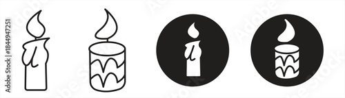 Candle icon set, flat Christmas candle icon isolated on transparent background, editable outline, vector illustration.

